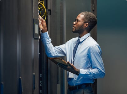 Man working in server room
