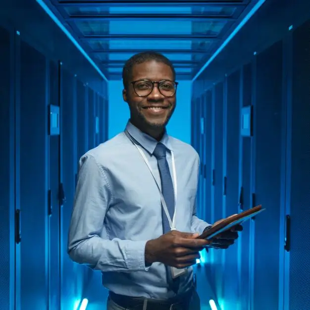 man in server room