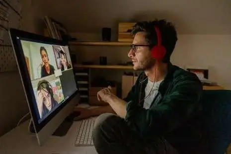 man talking on online meeting 