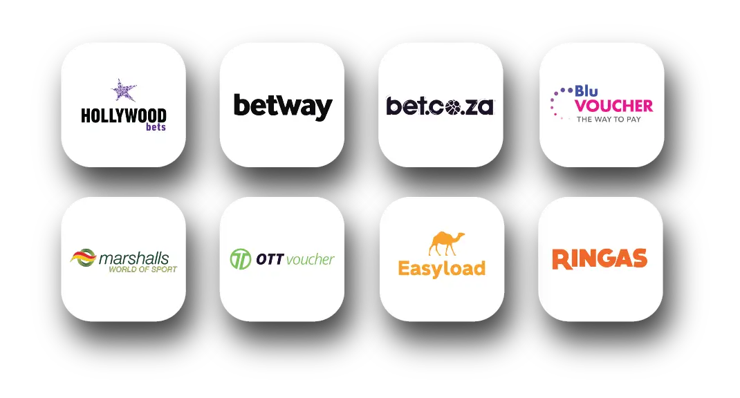 Gaming and Airtime Vouchers Icons of the companies that offer vouchers