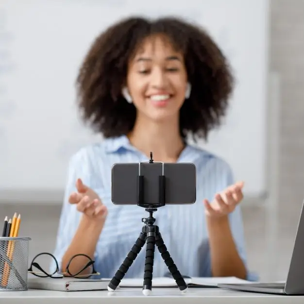 lady doing a video call from her phone