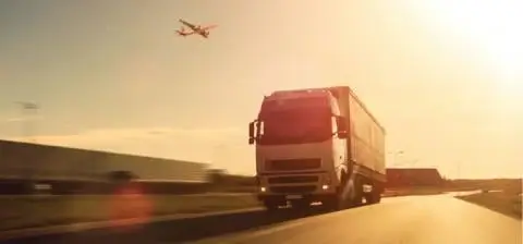 A truck driving on the road