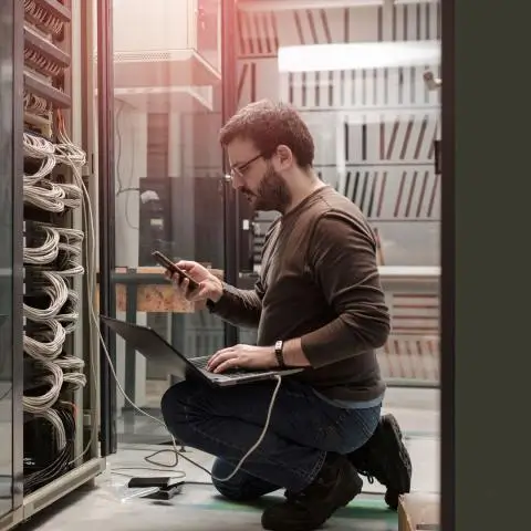 person working in a server room