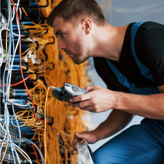 man working on phone lines