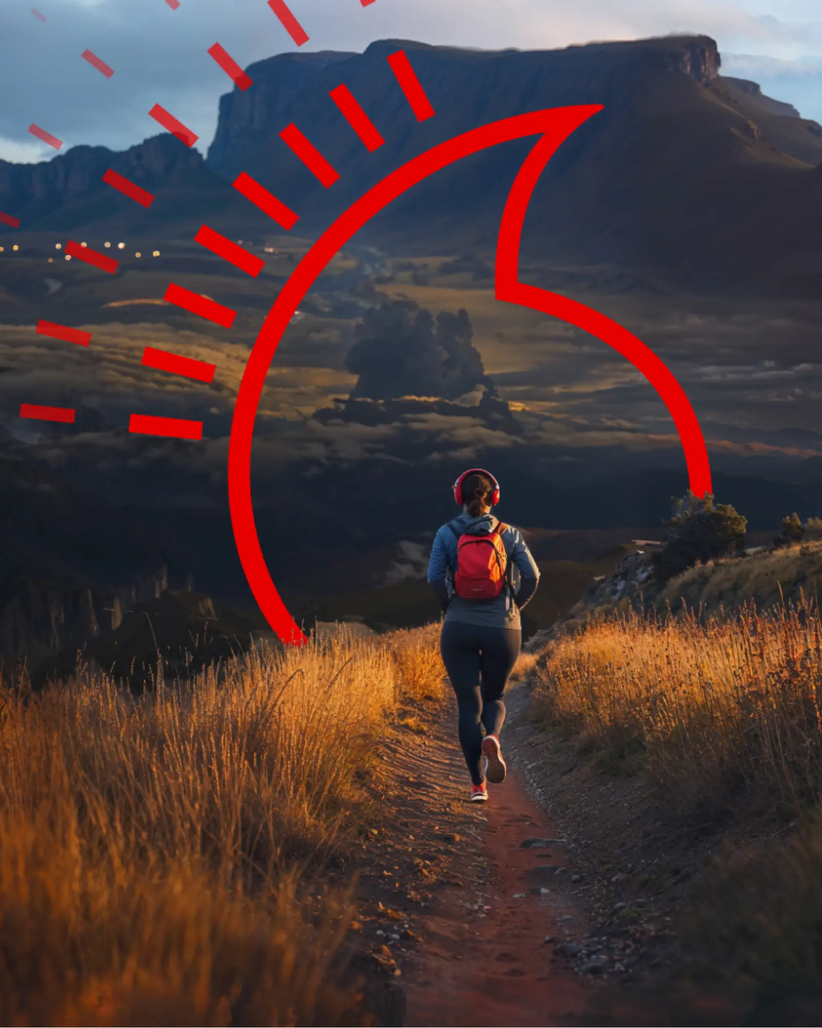 Women running outdoors in the veld near a mountain
