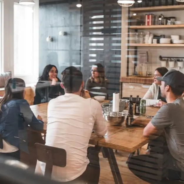 group talking around table