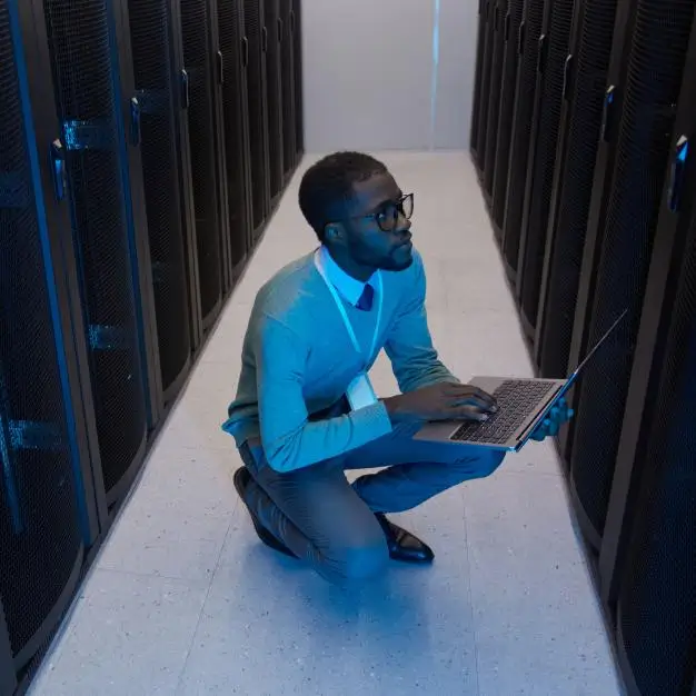Man working in server room