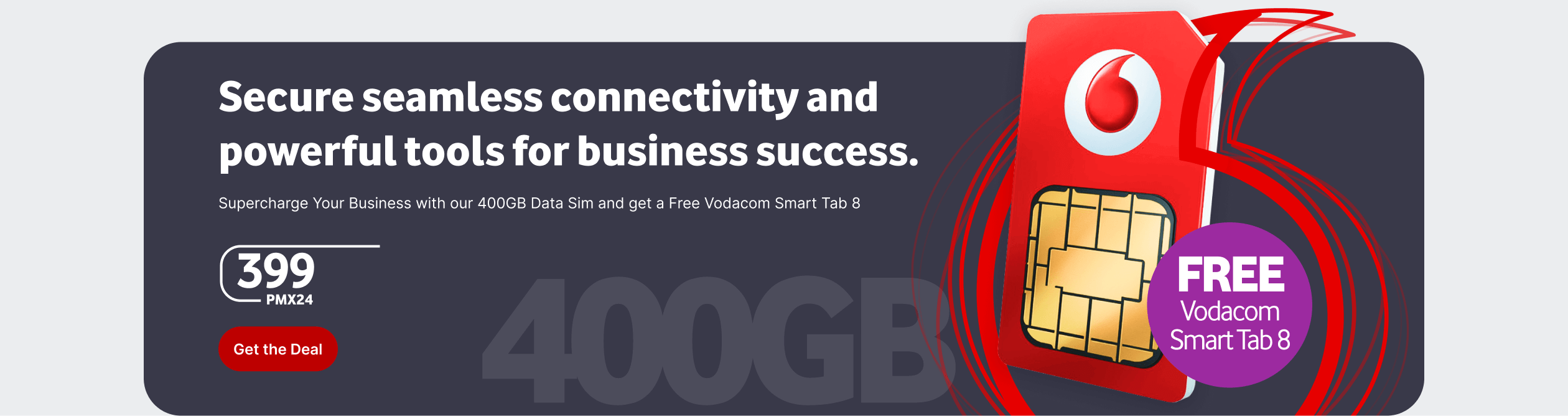 400GB Data SIM plus a Vodacom Smart Tab 8 for R399PMx24