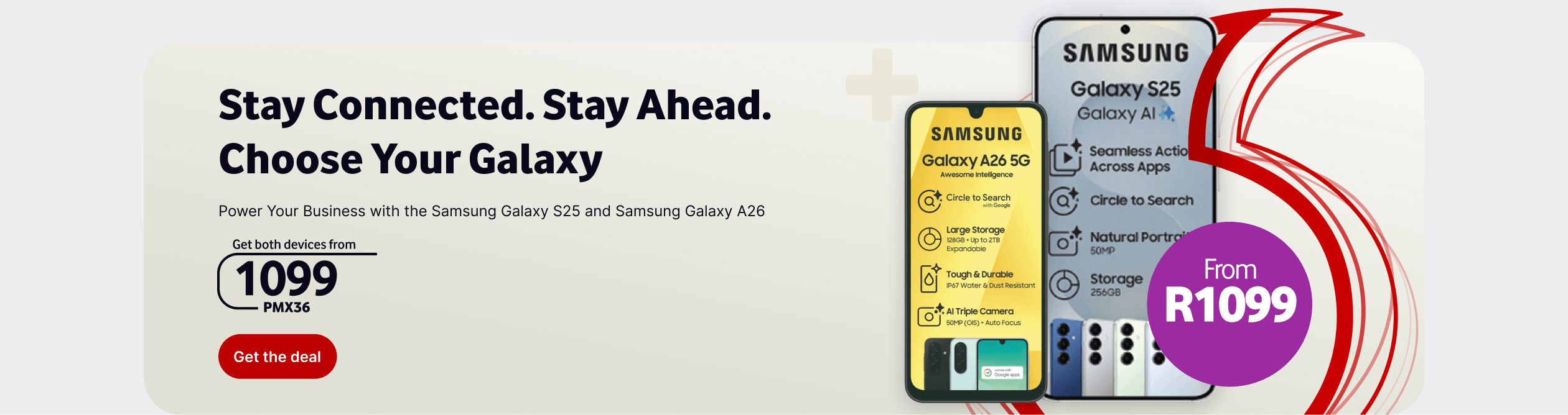 Samsung Galaxy S25 + Galaxy A26 deal for R1099PMx36