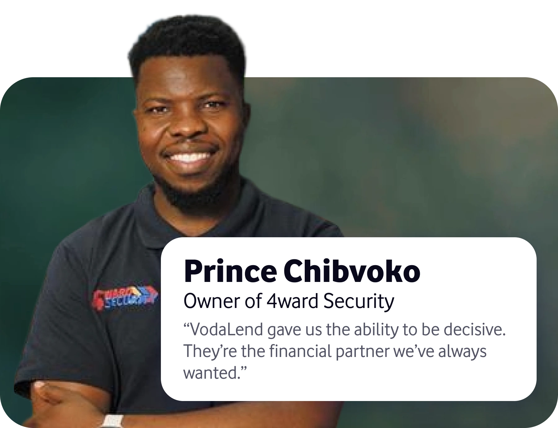 A view of Prince Chibvoko owner of Award Security, sharing testimonial about the fast business funding approval he got from VodaLend Business Funding in South Africa.