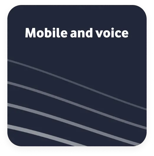 Dark blue category card with white text reading "Mobile and voice".