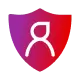 Stylized security icon showing a simple human figure inside a shield, featuring a purple-to-red color gradient.
