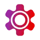 Stylized gear or settings icon featuring a purple-to-red color gradient