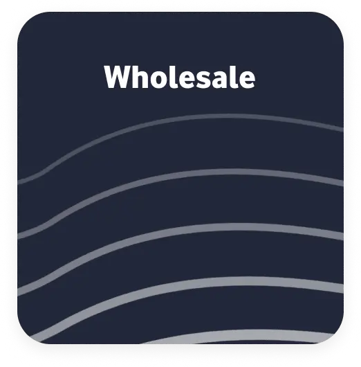 Dark blue category card with white text reading "Wholesale".