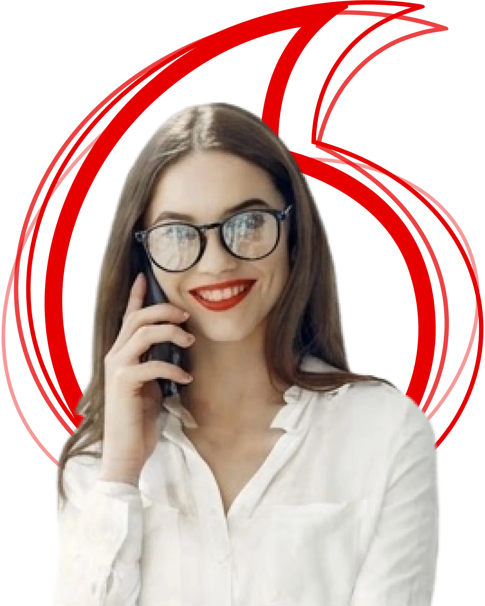 Woman wearing glasses and smiling while talking on a mobile phone