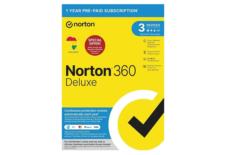 Norton 360 Delux antivirus protection for 3 device with Advanced AI Scam Protection