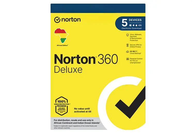 Norton 360 Deluxe antivirus software for up to 5 devices, African Edition